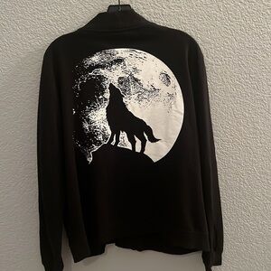 A.L.C Men Black Howling Wolf Button Down Sweater Size XS